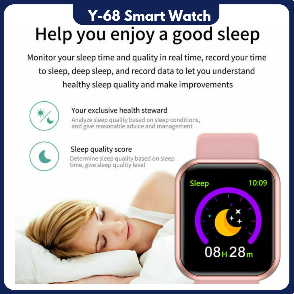 Smartwatch wanita Y68 Smart watch Y68 Waterproof smartwatch Bluetooth Fitness Tracker Musik Watch y68 Smartband Y68 Smart band