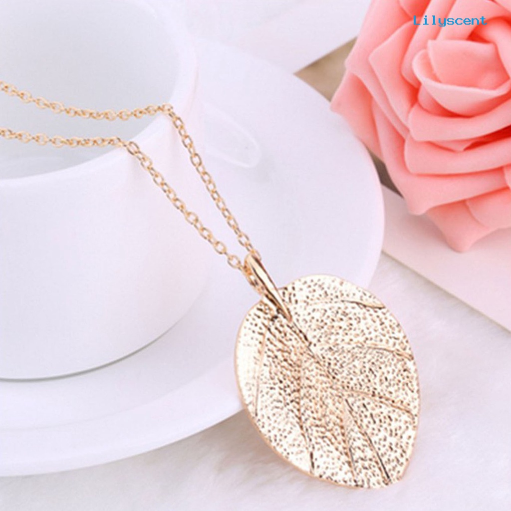 [LS]Chain Elegant Leaf Charm Anggun Tekstur Bening Hias Colorfast Kalung Tanaman Hidup Kekinian