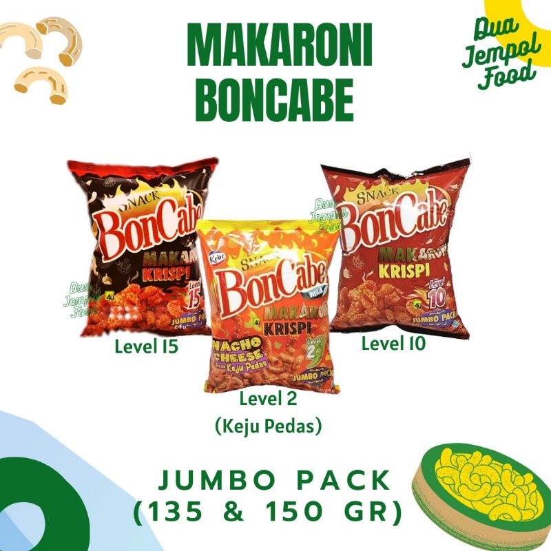 

Boncabe Makaroni Krispi 150gr Jumbo (LEVEL 15, 10, 2 keju pedas / nacho cheese 135gr ) Snack Makaroni bon cabe Murah