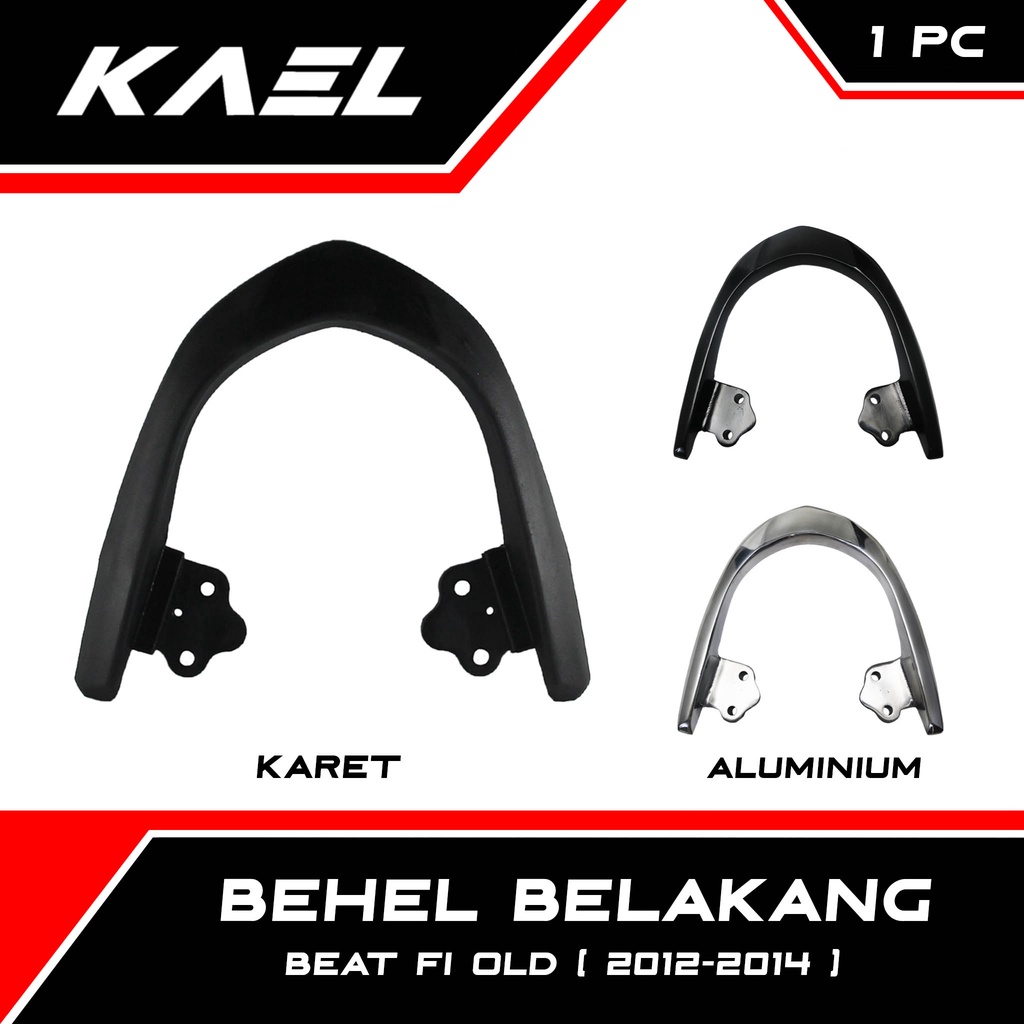 Behel Belakang Honda Beat FI-F1-Injection 2012-2015 Begel-Pegangan Tangan-Bracket-Breket-Braket-Brecket-Handle-Handel-Hendel-Hendle Karet-Besi Jok-Jox Aluminium-Alumium Black Hitam Chrome-Krom