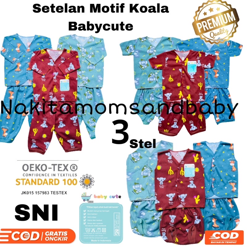 Stelan baju dan celana Motif Koala Babycute NB Grosir SNI 3 Stel promo 8.8