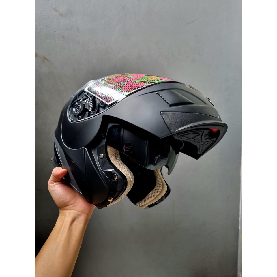 Jual Zeus Zs Matt Black Doff Modular Flip Up Double Visor Shopee Indonesia