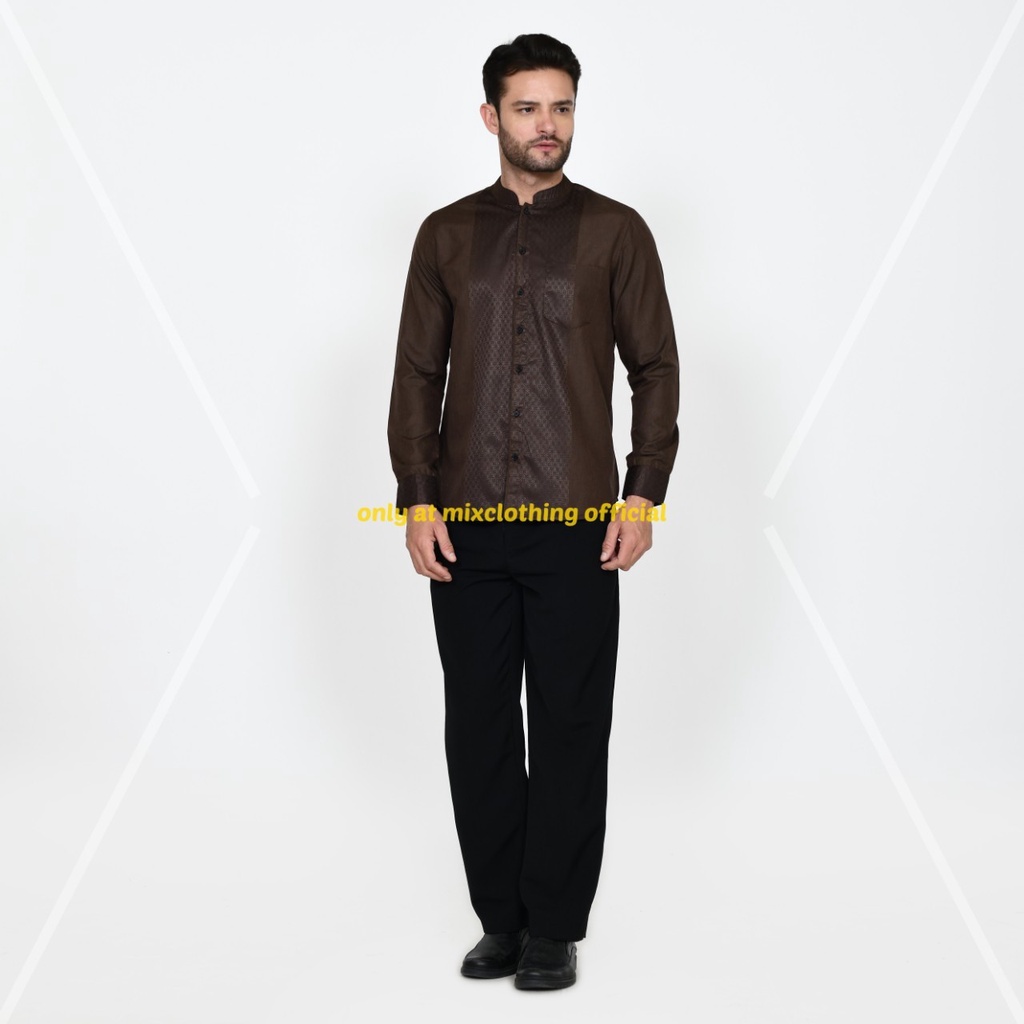 Timofey Baju Koko Muslim Kemeja Pria Lengan Panjang Slim Fit Premium Hem Lebaran Dark Brown