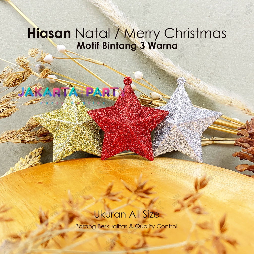 Hiasan natal gantung Bintang mini Isi 3 Pcs / ornamen natal / hiasan pohon natal