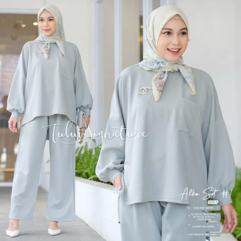 ALKA SET #1 #2 BY TULUS SIGNATURE / ONESET KNIT POLOS WANITA MUSLIMAH / Setelan celana wanita polos