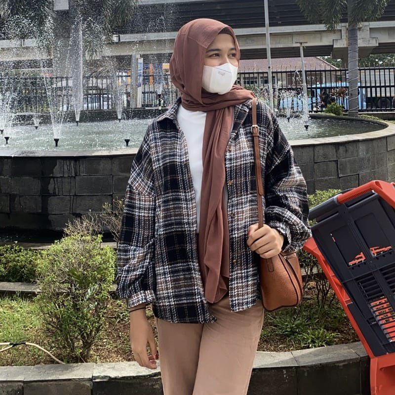 FLANEL WANITA KIMBERLY OVERSIZE KEMEJA LENGAN BALON