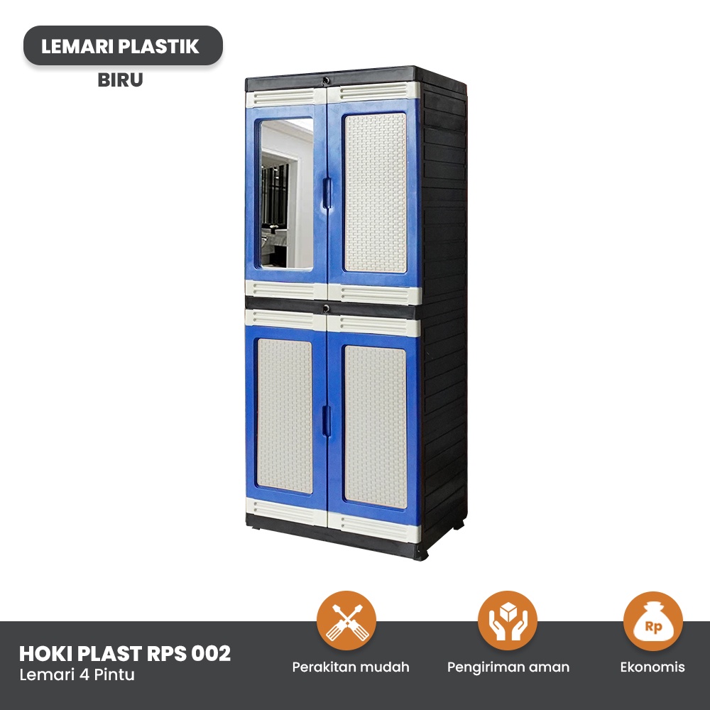 HOKI PLAST Lemari Plastik Baju dan Pakaian 4 Susun + Kaca Cermin