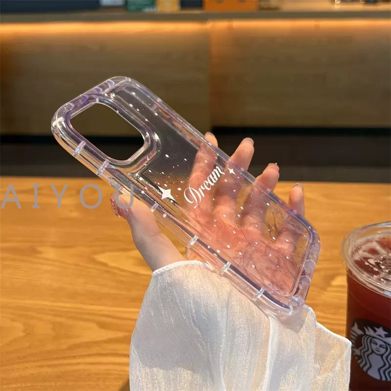 IPHONE Airbag Phone Case Kompatibel Untuk Iphone 14 Pro Max 7 8 6 6S Plus 11 14 13 12 Pro MAX XR X XS MAX Fantasi Lukisan Tinta Langit Berbintang Bulan Bintang TPU Lembut Bening Shockproof Back Cover