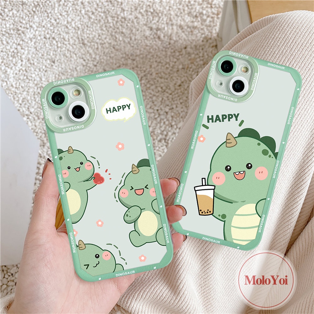 IPHONE Kompatibel Untuk Iphone11 14 13 12 Pro Max6 6s 8 7 Plus XR X XS Max SE 2020kartun Lucu Dinosaurus Teh Susu TPU Soft Ange Eyes Case