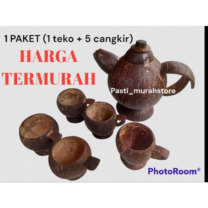 TEKO DAN CANGKIR 1 SET DARI BATOK KELAPA