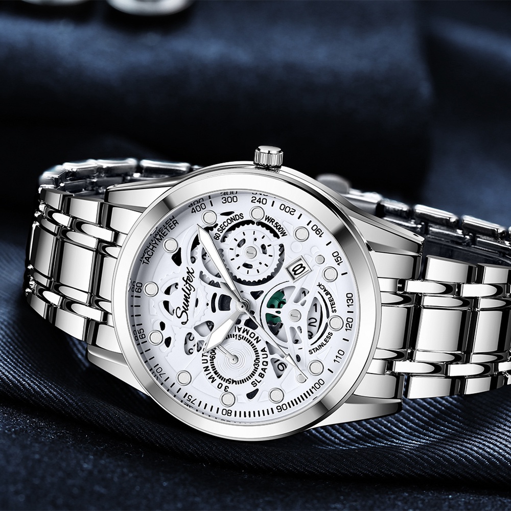 STYLE FASHION Sunlifex Jam Tangan Pria 9001 Original Display Kuarsa Anti Air Tali Stainless Steel