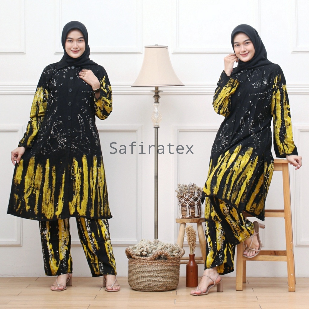 one set tunik batik premium setelan tunik muslim panjang batik remaja modern