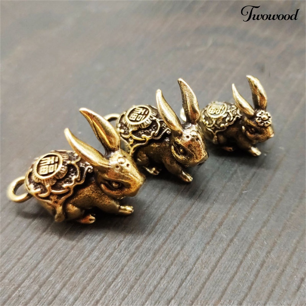 Twowood Key Charm Vintage Realistis Kuningan Zodiak Hewan Kelinci Miniatur Gantungan Kunci Liontin Untuk Mobil