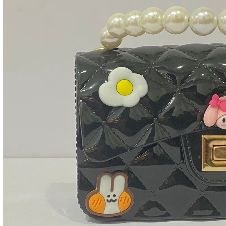 Tas Jelly Glossy Mutiara Gambar 3D Size 18 Cm | Tas Wanita | Tas Tas Jelly Wanita