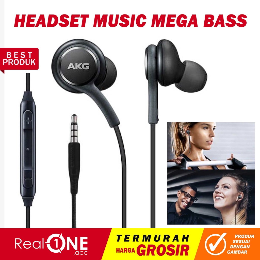 Headset mega bass AKG earphone stereo handsfree handphone android universal kabel jack 3.5mm - realoneacc