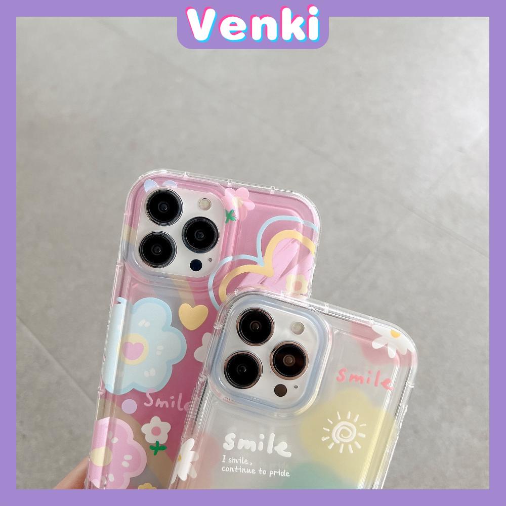 Case For iPhone 14 Pro Max TPU Soft Jelly Airbag Case Rainbow Flower Smiley Clear Case Camera Protection Shockproof For iPhone 14 13 12 11 Plus Pro Max 7 Plus X XR