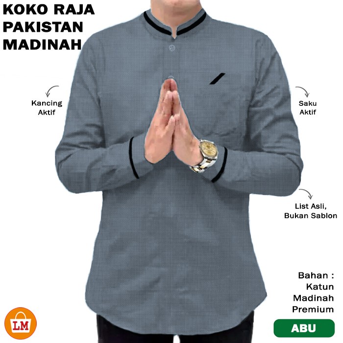 Baju Koko Pria Lengan Panjang QURTA RAJA PAKISTAN MADINAH Katun Jumbo Big Size Oversised M-3XL LMS 30961