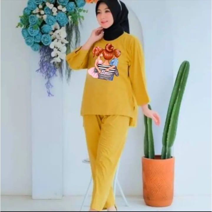 ONESET WANITA MOM XL STELAN TUNIK OVERSIZE