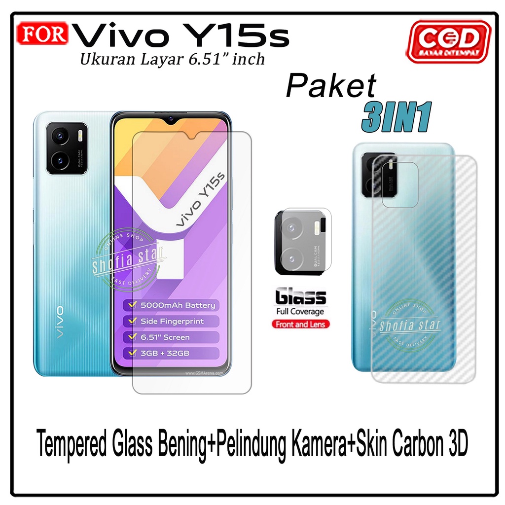 PROMO 3in1 Tempered Glass Bening VIVO Y15S Y21T Y20 Y20I Y20A Y20G Y20s Y20s G Y12s Y12 Y21 Y21S Y33s Y01 Lens Kamera Garskin 3D