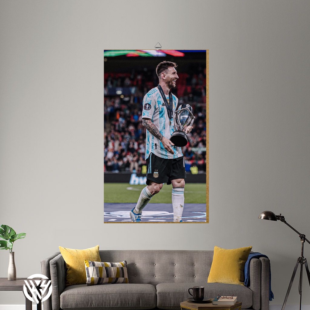Hiasan dinding poster kayu mdf lionel messi argentina world cup 2022