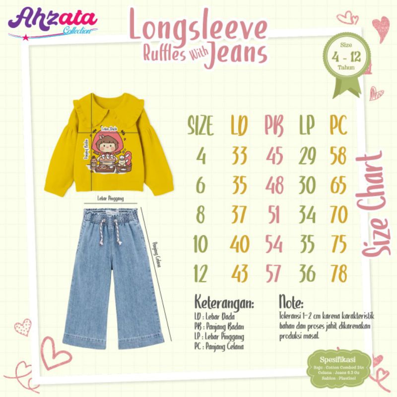 Ready ‼️ Set Long Sleeve Jeans Kulot by #Ahzata / Set Anak Perempuan Terbaru