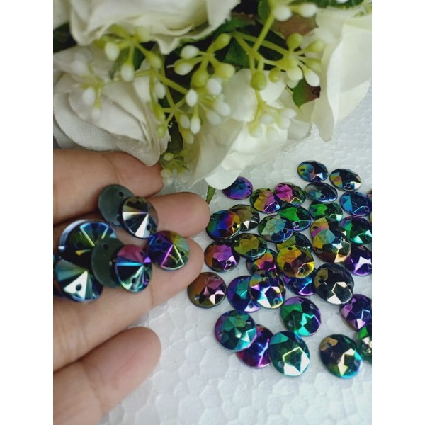 Diamond tempel variasi bulat 6,10 &amp; 16mm isi 50-200pcs, payet jahit