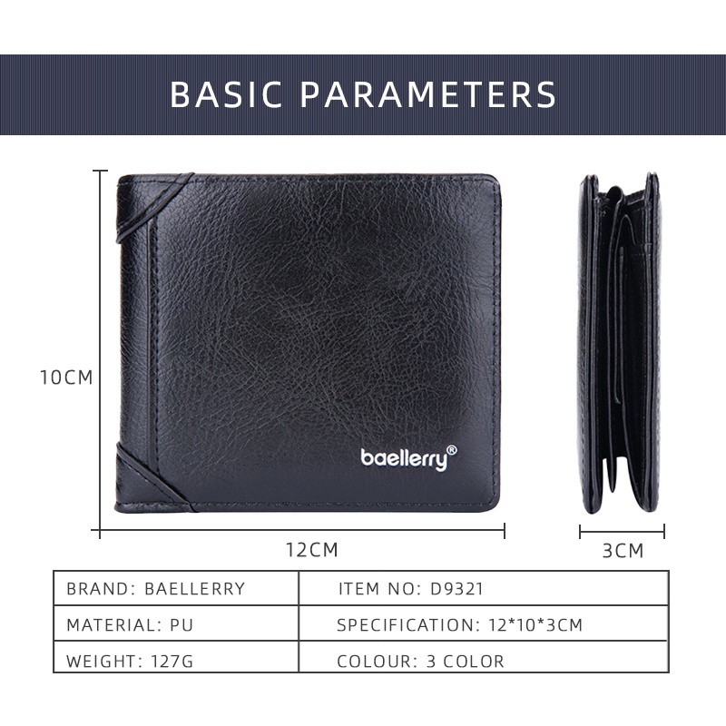 BAELLERRY D9321 Dompet Pria Lipat Bahan Kulit PU Leather Premium WATCHKITE WKOS