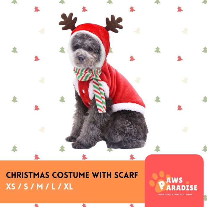 Kostum Natal Anjing dengan Syal / Pet Dog Christmas Costume Scarf