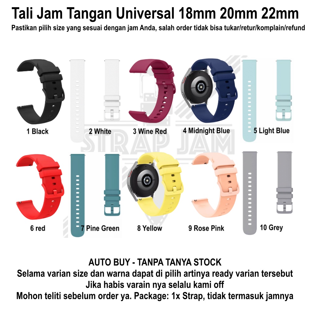 PWK Tali Jam Tangan Universal 18mm 20mm 22mm - Strap Rubber Silikon Simple Polos