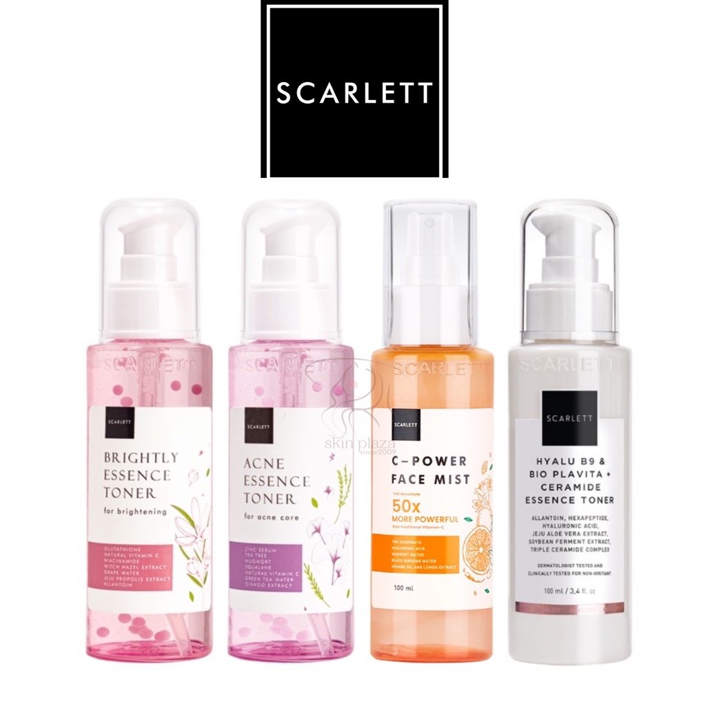 Scarlett Whitening Essence Toner Series Acne Brightly Age Delay Hyalu B9 + Bio Plavita &amp; Ceramide BPOM