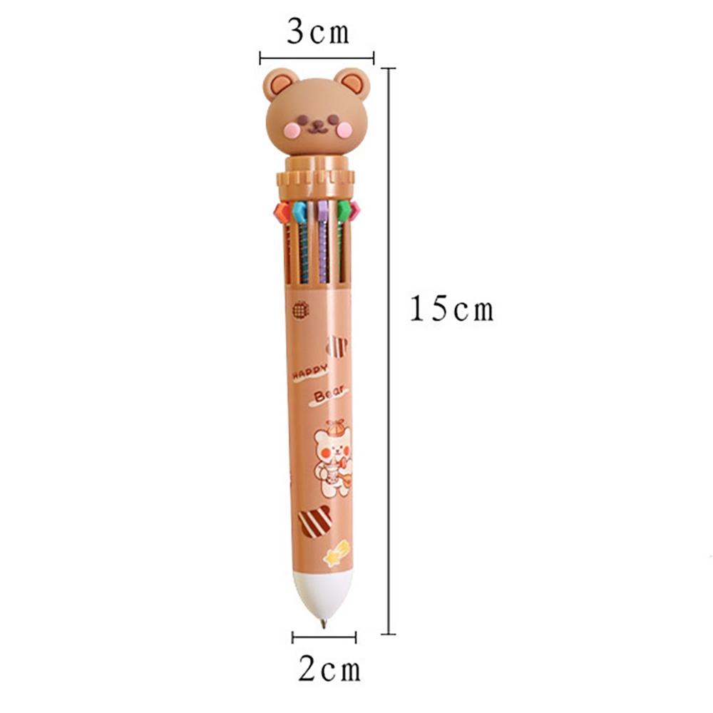 10warna Lucu Kartun Beruang Bolpoin Pena Sekolah Kantor Supply Alat Tulis Papelaria Escolar Warna-Warni Pulpen Warna-Warni Isi Ulang