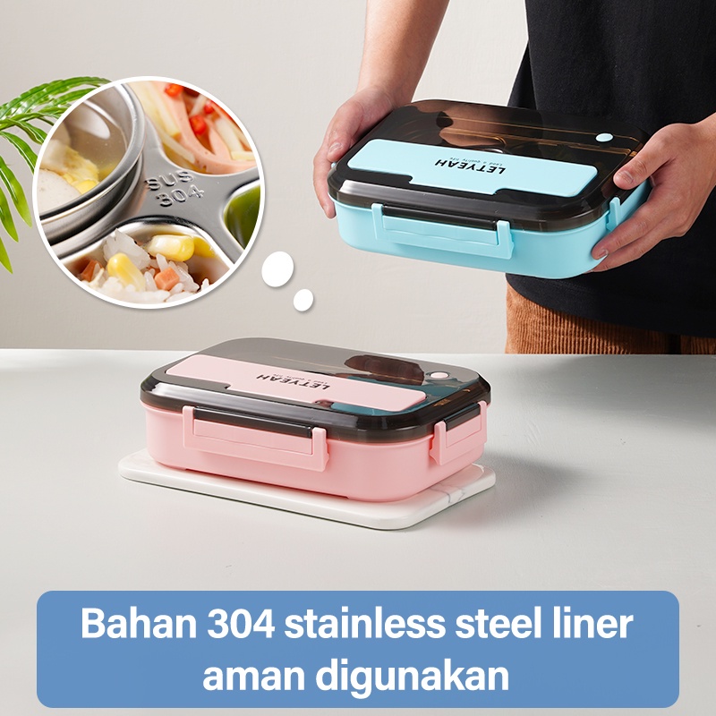 Letyeah &amp; Kaizenliving lunch box stainless steel / kotak makan stainless 4 sekat + tempat sup / tempat makan anti tumpah