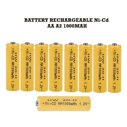 Baterai Rechargeable AA Ni-Cd Batere Isi Ulang A2 1000Mah Battery Batre bisa Cas kembali mainan mouse lampu [MF]