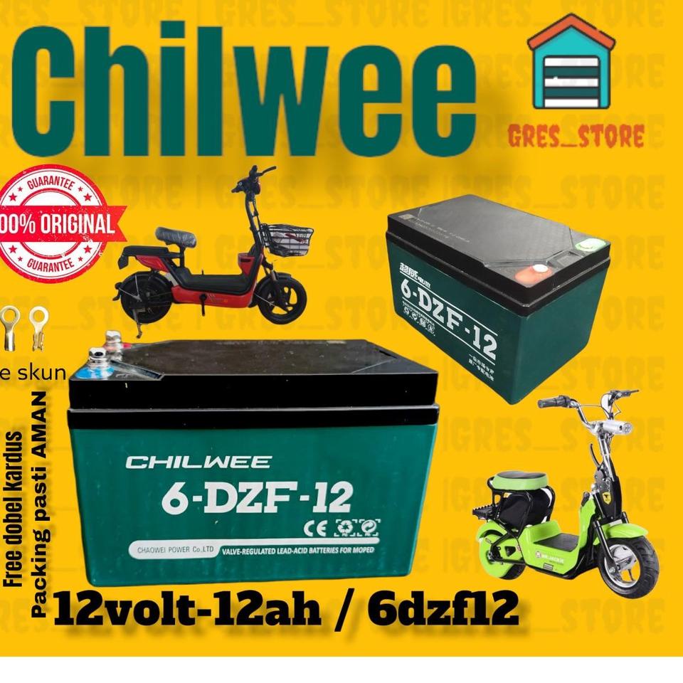 ✡Stock BanyakΣ AKI SEPEDA LISTRIK aki motor listrik CHILWEE 6 DZF-12 ORIGINAL12V 12AH SELIS VOLTA su