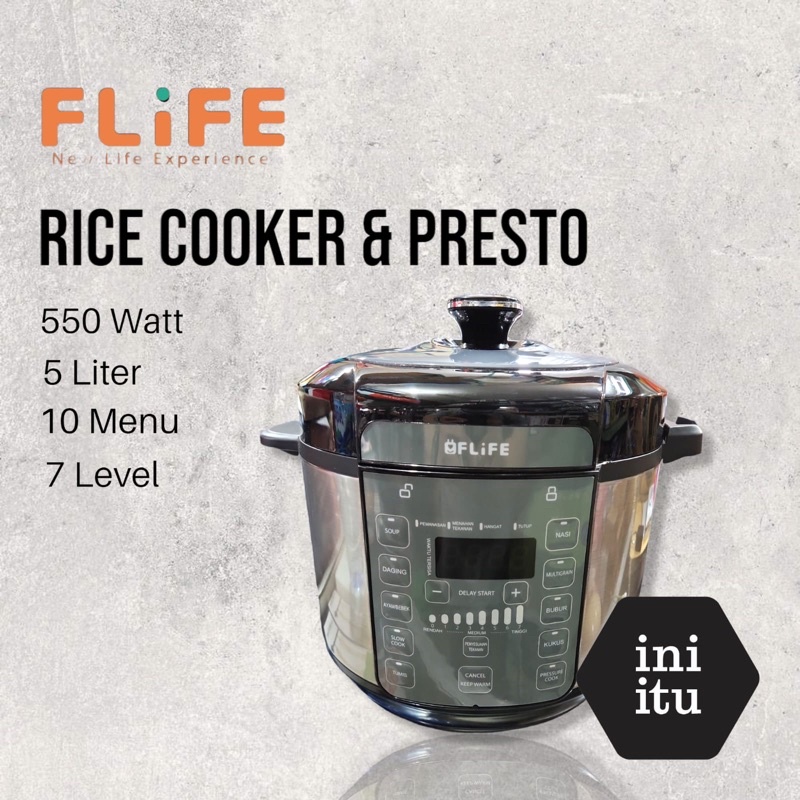 [ FLIFE ] Rice cooker / Magicom / Presto / Elektronik Pressure Cooker FLIFE - PC05LB - Alat Masak Serbaguna 10 in 1 Multifungsi ukuran 5 Liter - Super Low Watt 550 W!