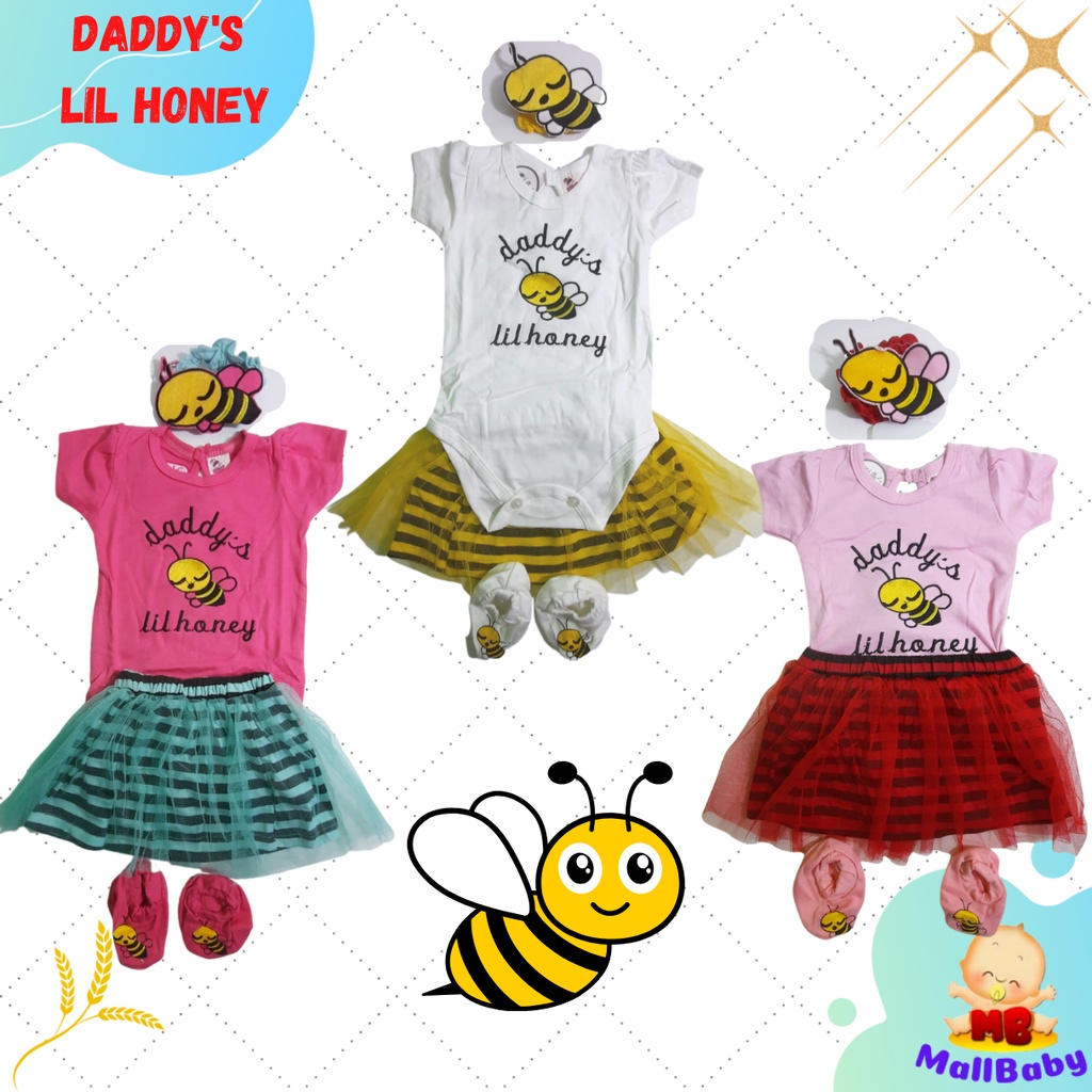 Set Jumper Bayi Perempuan Setelan Baju Anak Bayi cewek Rok Bandana Sepatu Murah Lucu Bee