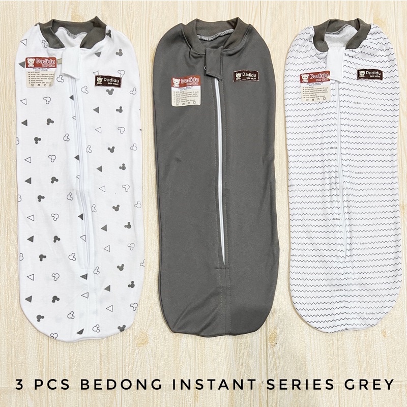 3 PCS Bedong Instan Resleting GREY SERIES merk DADIDU / Bedong Bayi