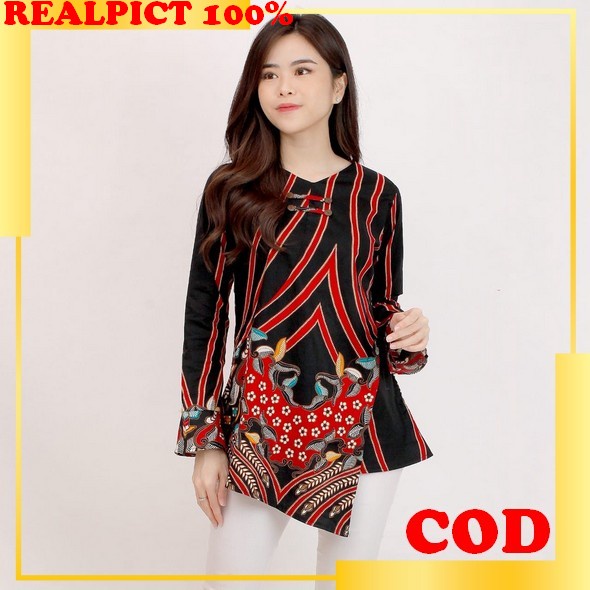 Blouse Katun Rayon Blus Motif Bunga-Bunga No.7 Baju Jumbo Lengan Panjang Atasan Wanita Kekinian Keme