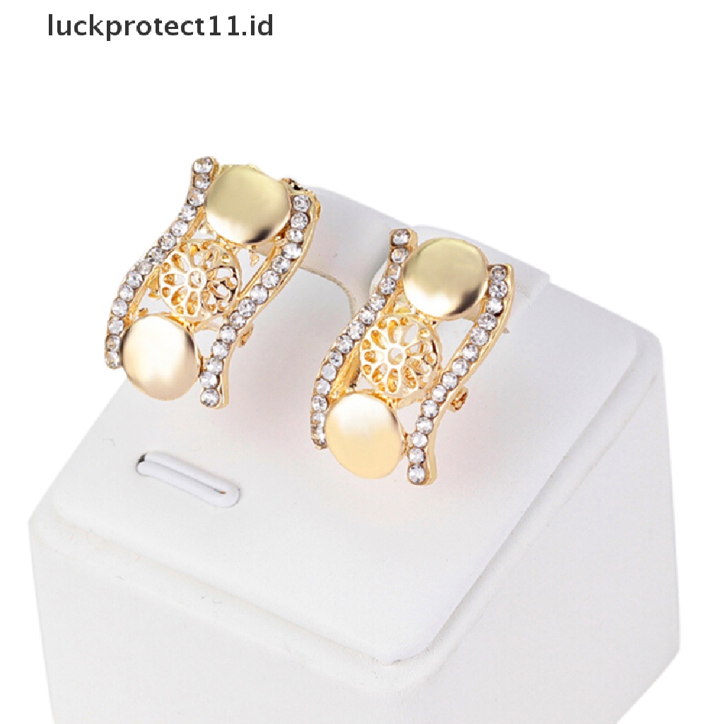 /Fashion Hot// Fashion// Vintage Kalung Anting Perhiasan Fashion Gold Wanita Kristal Set Perhiasan Pesta.