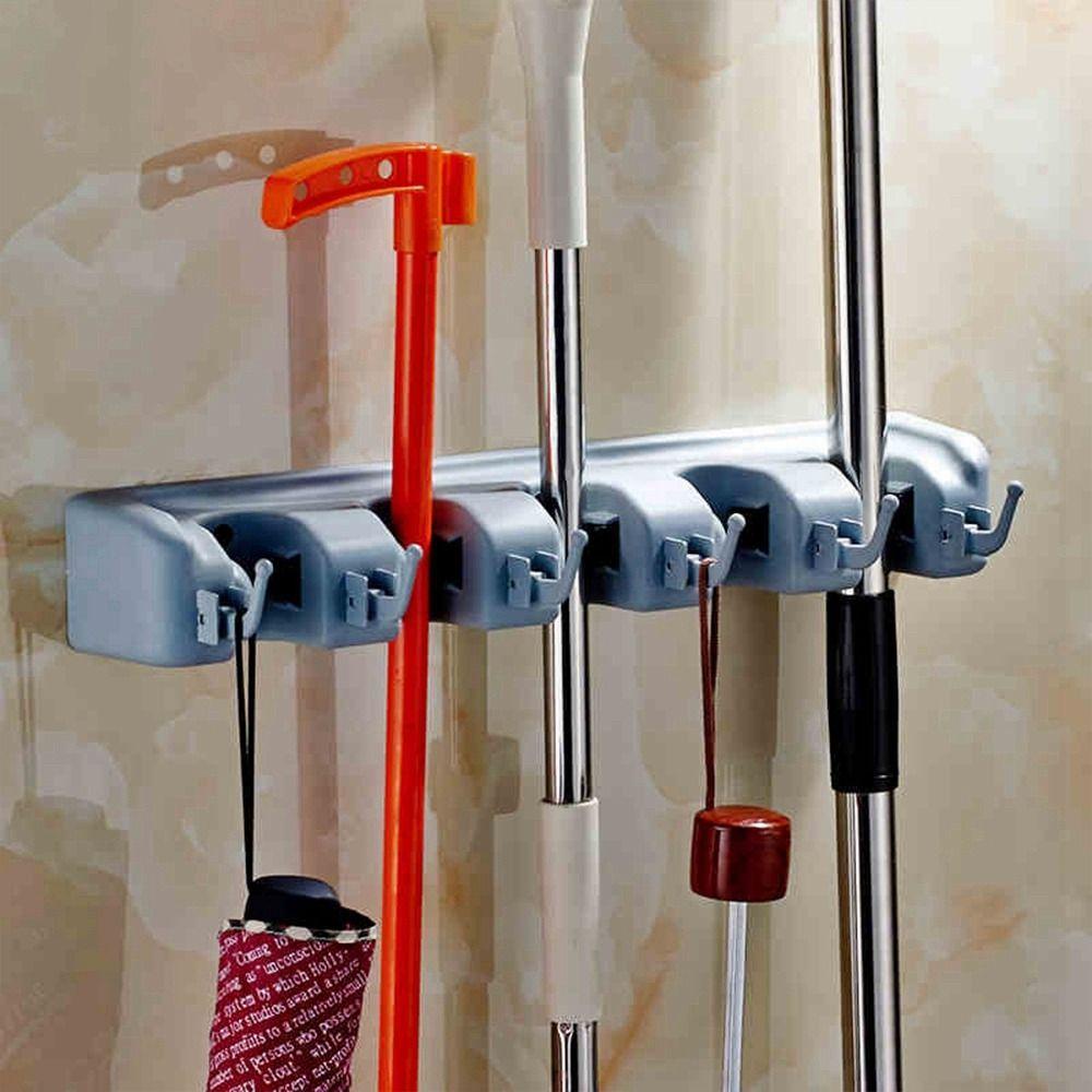 [Elegan] Mop Holder Magic Plastik Kamar Mandi Organizer Tempel Dinding Kait Sapu Multifungsi