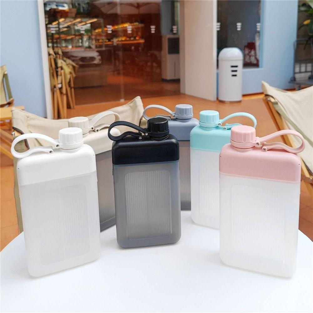 Populer 450ML Botol Air Datar Portable Reusable BPA Free Juice Cup