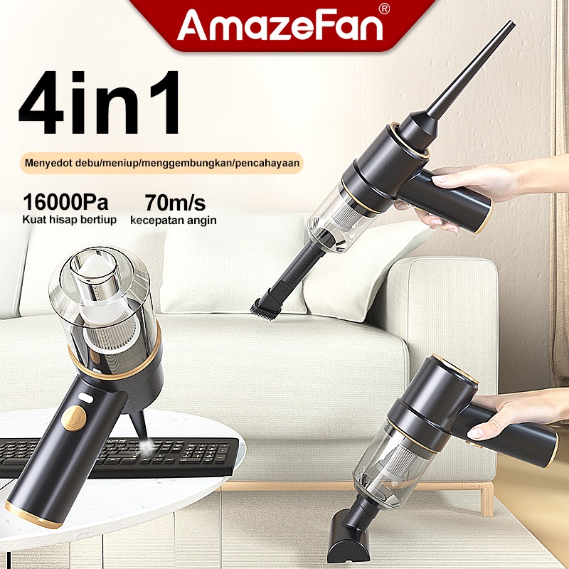 AmazeFan 16000Pa 60000rmp Air Duster Blower Portable Mobil Kuat 4 in 1 Blowing/Inflating/vacum cleaner portable Lighting Penghisap Debu Tanpa Kabel Electric Rechargeable Air Cleaner