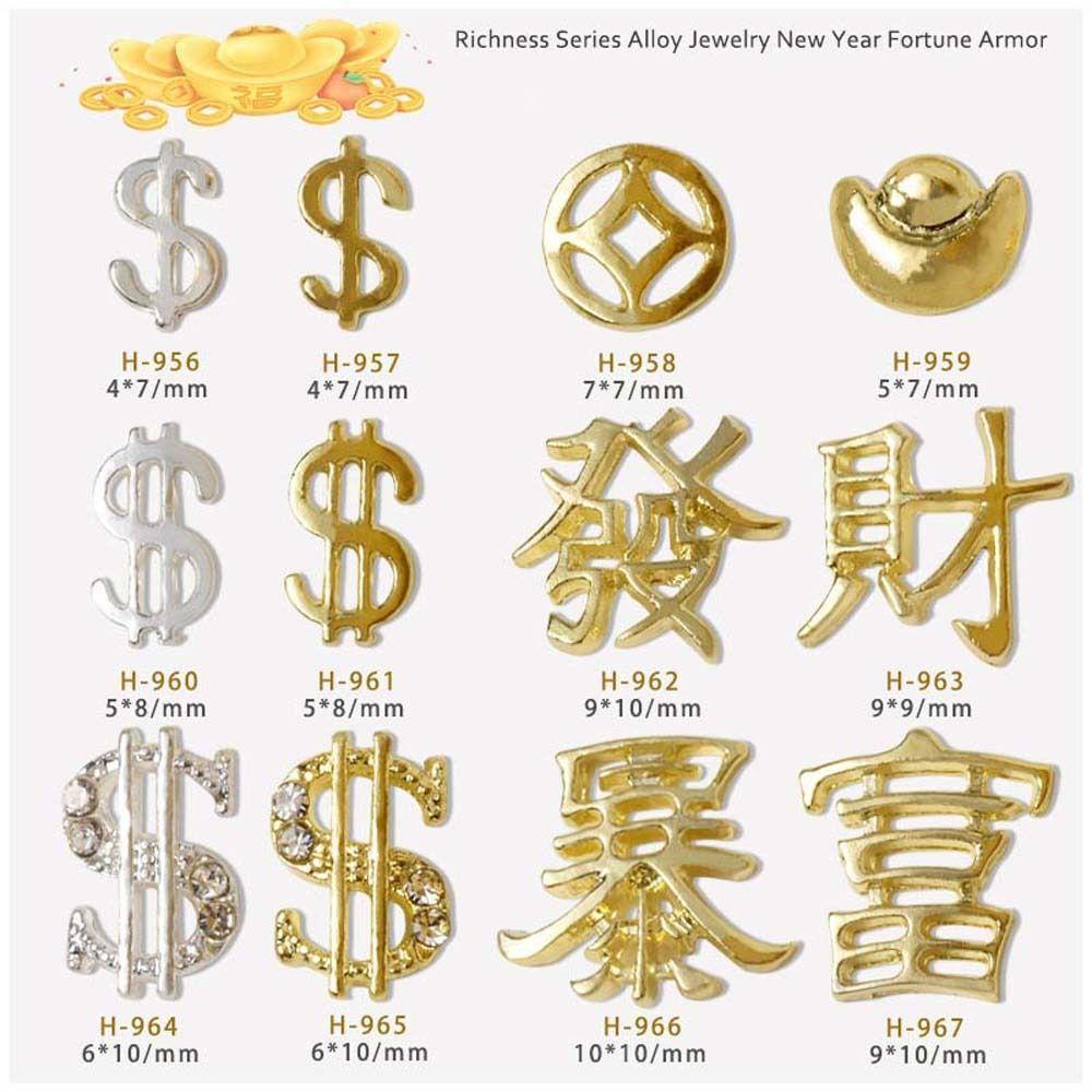Needway Dekorasi Kuku Imlek Koin Berbentuk Pesona Kuku Fashion Berongga Tanda Dolar Nail Art Perhiasan Karakter Cina Manicure Aksesoris