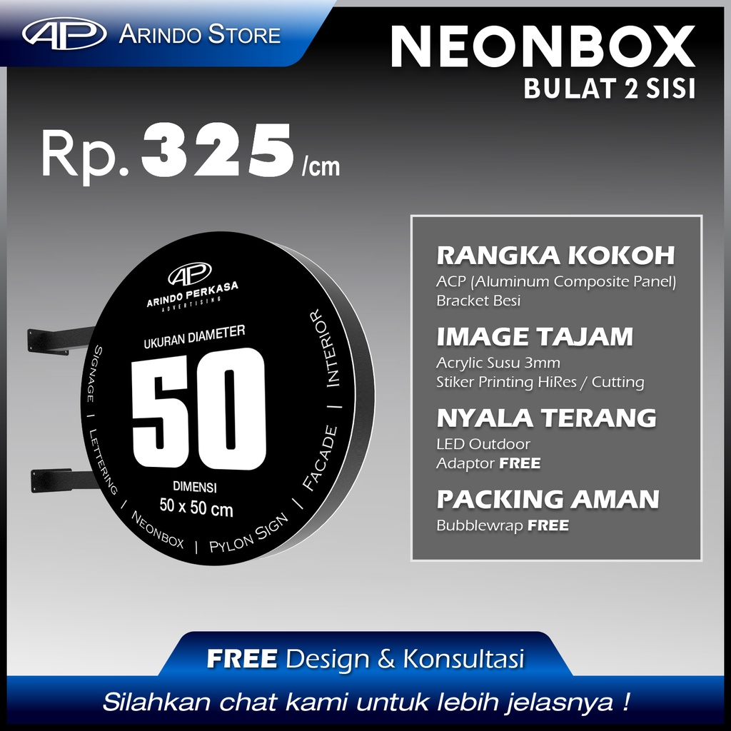 Neon Box Bulat 2 sisi 50x50cm