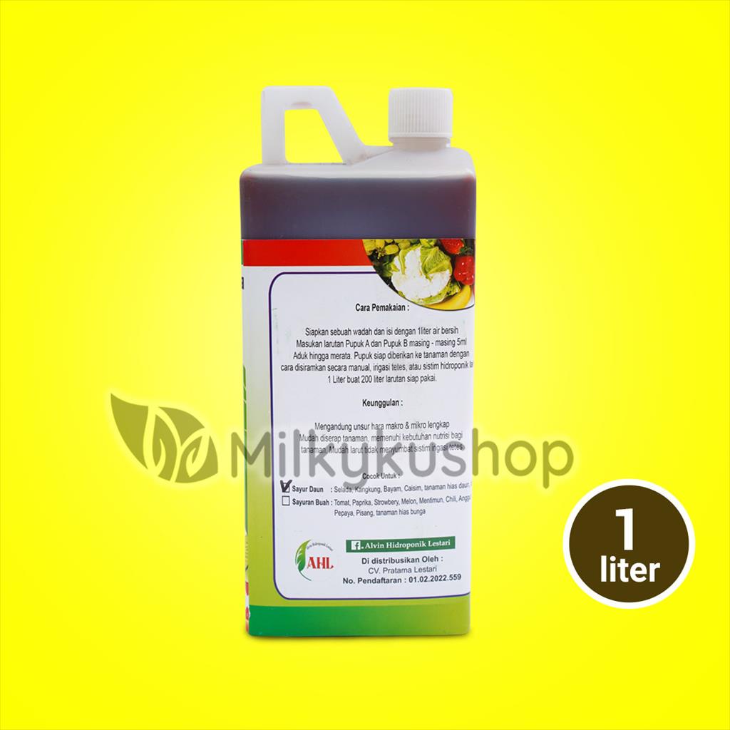 PUPUK NUTRISI CAIR AHL AB MIX SAYUR DAUN 1 LITER KP HIDROPONIK