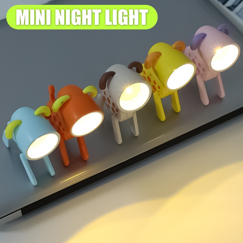 Lampu Tidur Mini LED Malam Anjing Tutul Lucu Lampu Meja Lipat/Desktop Ornamen Book Light Kamar Anak Samping Tempat Tidur Dekorasi Kamar Tidur