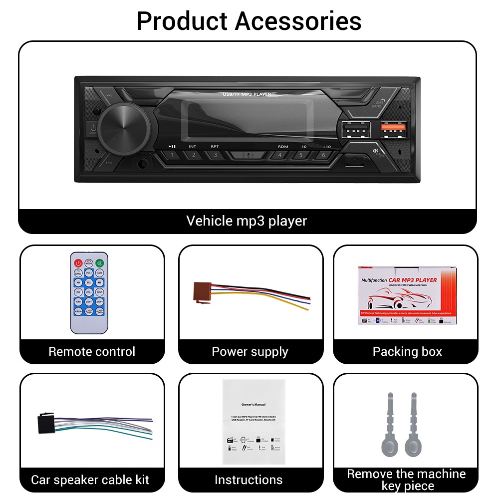 ESSGOO Mobil Stereo Car MP3 Player Single Din Car Audio Bluetooth Hands Free Stereo Support TF USB AUX FM Radio Receiver 1DIN Head Unit