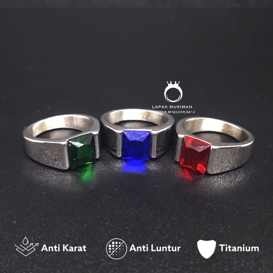 [Bayar Di Tempat] Cincin Pria Titanium Anti Karat Kualitas Super Batu Permata