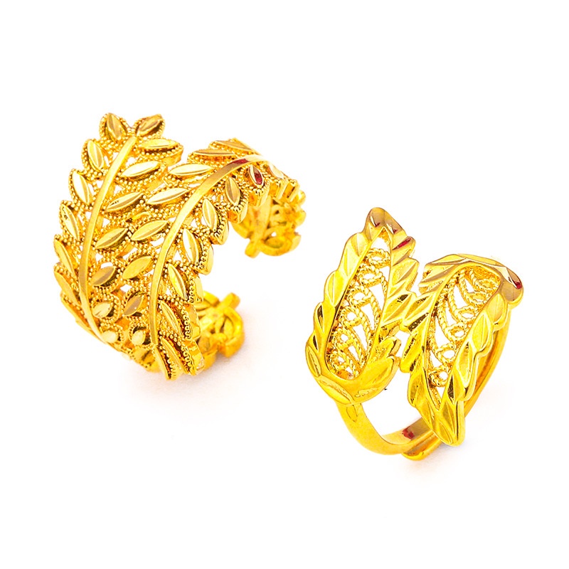 Goldkingdom Perhiasan Fashion Emas Asli Kadar 375Bangkok Aksesoris Ready Stock Pembukaan Daun Cincin Yang Dapat Disesuaikan Cincin Pelek Lebar Oversize Wanita