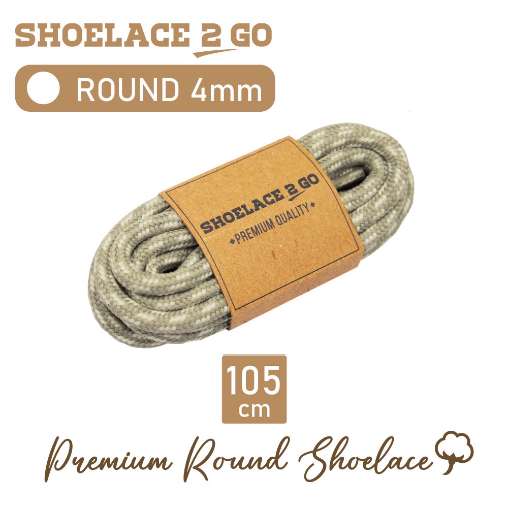 SHOELACE 2 GO PREMIUM TALI SEPATU MOTIF BULAT ROUND N5B - GREEN TEA WITH WHITE STRIPES - 4MM - 105CM